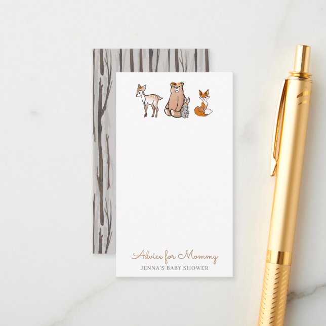 Cute Woodland Animals Baby Shower Advice Card (Front/Back In Situ)