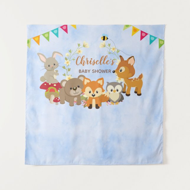 Cute Woodland Animals Baby Shower Backdrop Banner (Front)