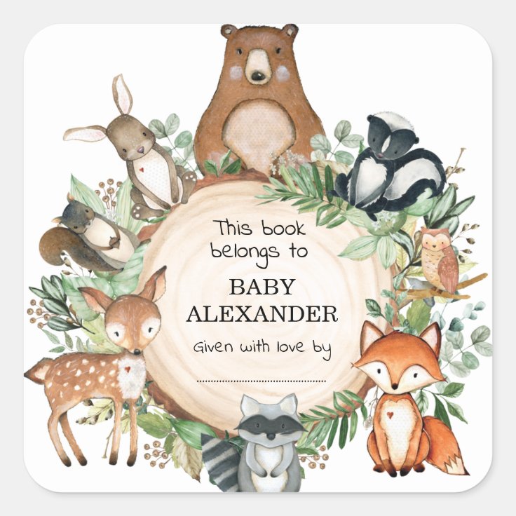 Cute Woodland Animals Baby Shower Bookplate Labels Zazzle