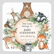 Cute Woodland Animals Baby Shower Bookplate Labels