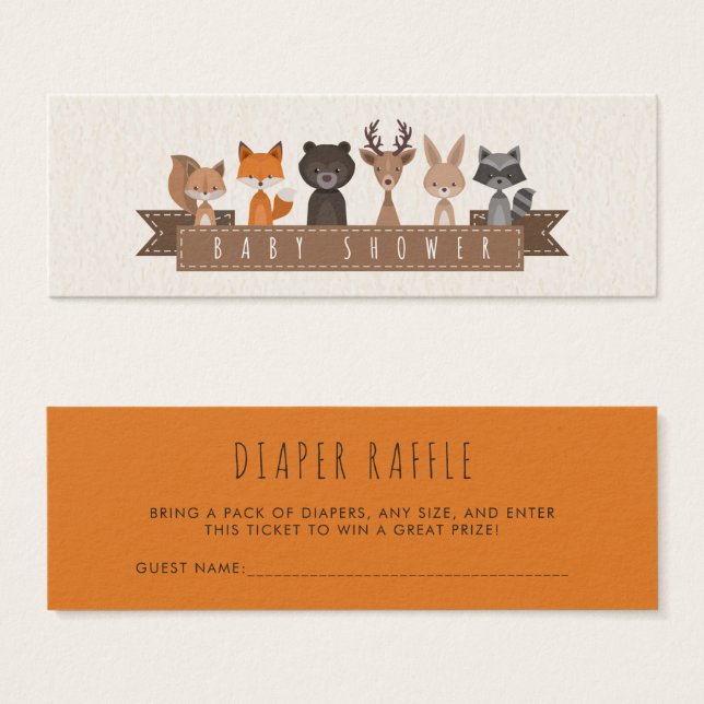 Cute Woodland Animals Baby Shower | Diaper Raffle (Front & Back)