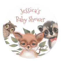Cute Woodland Animals Baby Shower for Boy Classic Round Sticker
