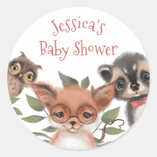 Cute Woodland Animals Baby Shower for Boy Classic Round Sticker