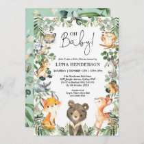 Cute Woodland Animals Baby Shower Forest Greenery Invitation