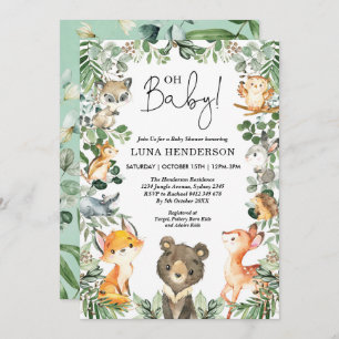 Cute Woodland Animals Baby Shower Forest Greenery Invitation