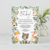Cute Woodland Animals Baby Shower Forest Greenery Invitation (Standing Front)