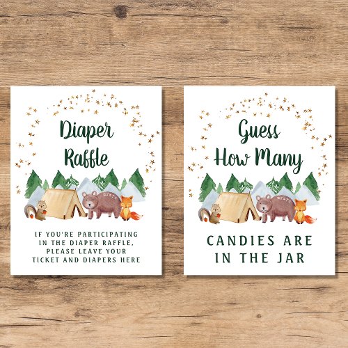 Cute Woodland Animals Baby Shower Games Poster Set