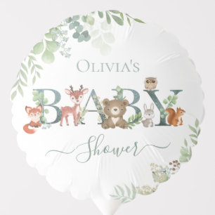 Cute Woodland Animals Baby Shower Greenery Balloon