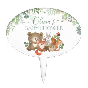 Cute Woodland Animals Baby Shower Greenery Cake To Topper