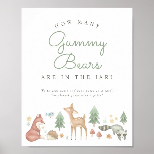 Cute Woodland Animals Baby Shower Guessing Game Poster (Front)