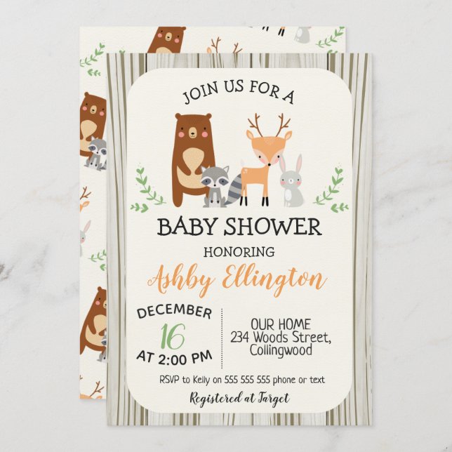 Cute Woodland Animals Baby Shower Invitation (Front/Back)