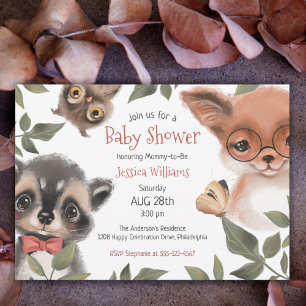 Cute Woodland Animals Baby Shower Invitation