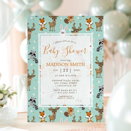 Cute Woodland Animals Baby Shower Invitation