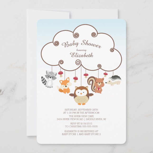 Cute Woodland Animals Baby Shower Invitations (Front)
