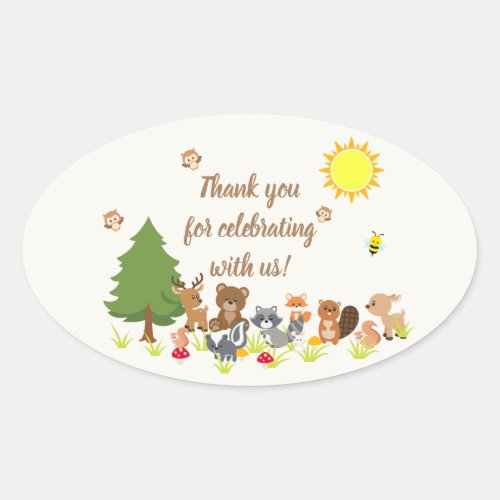Cute Woodland Animals Baby Shower Oval Sticker