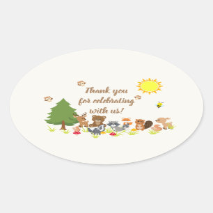Cute Woodland Animals Baby Shower Oval Sticker