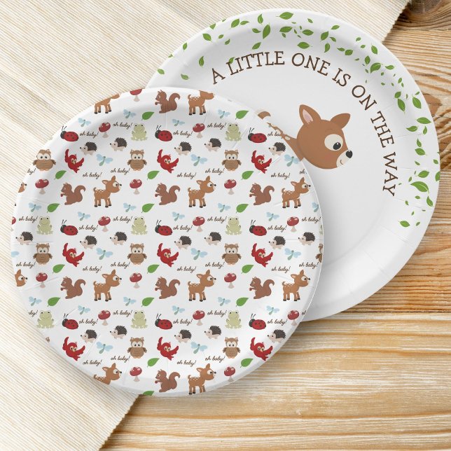 Cute Woodland Animals Baby Shower  Paper Plates (Woodland Baby Shower Paper Plates)