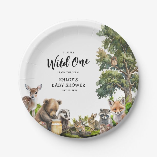 Cute Woodland Animals Baby Shower Paper Plates (Front)