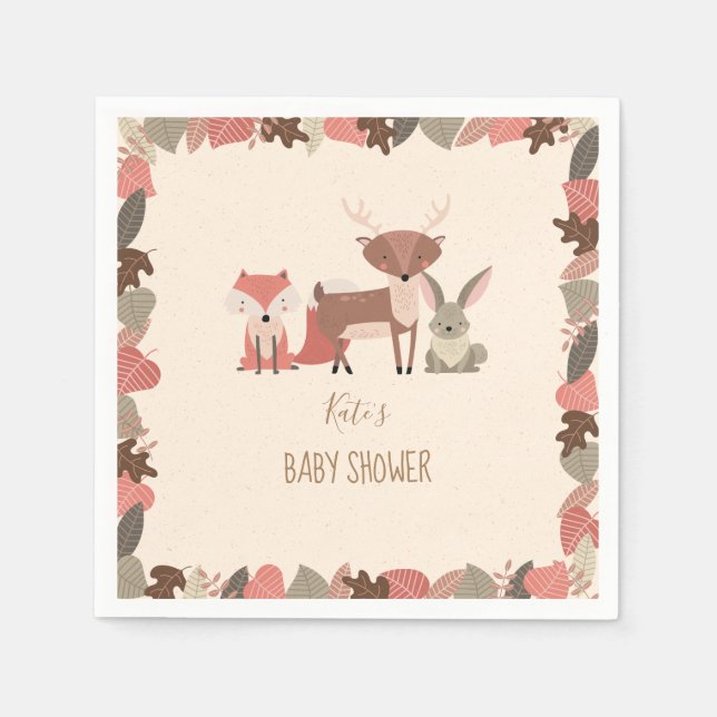 Cute Woodland Animals Baby Shower / Sprinkle Napkins (Front)