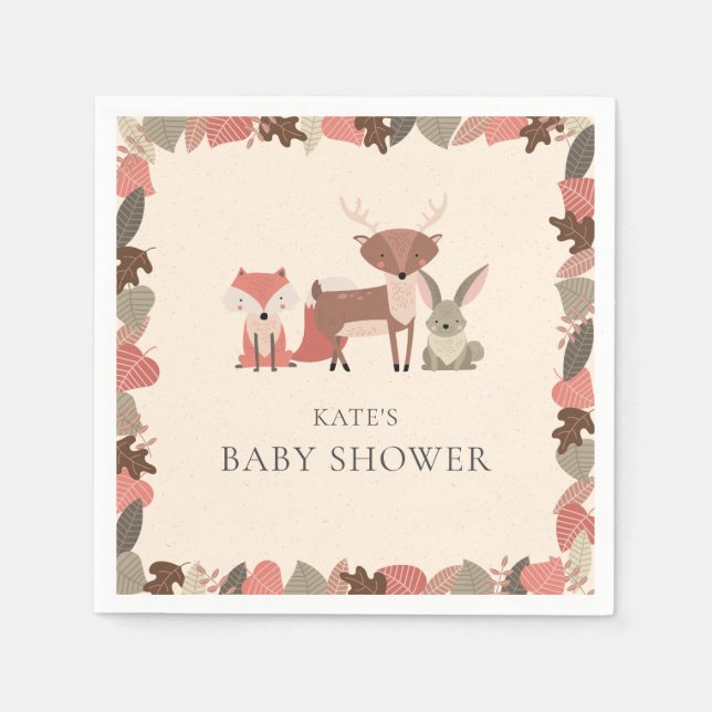 Cute Woodland Animals Baby Shower Sprinkle Napkins (Front)