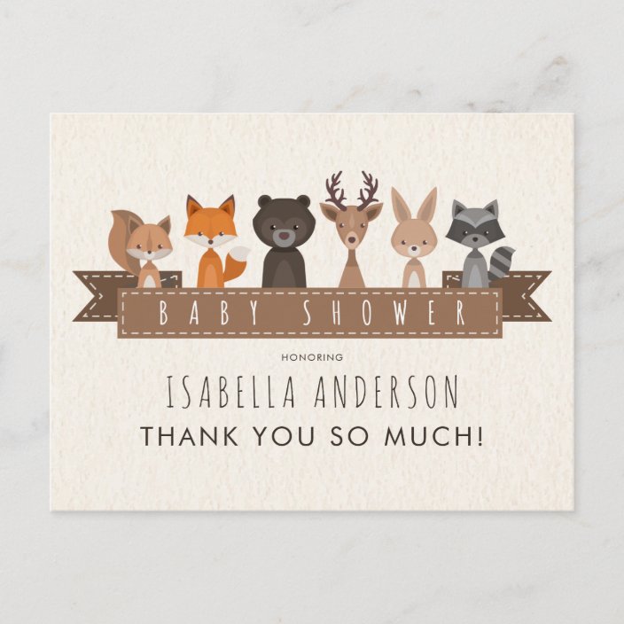 Cute Woodland Animals Baby Shower Thank You Postcard Zazzle Com