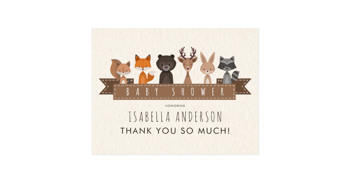Cute Woodland Animals Baby Shower Thank You Postcard
