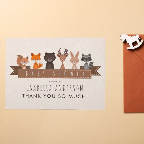 Cute Woodland Animals Baby Shower  Thank You Postcard
