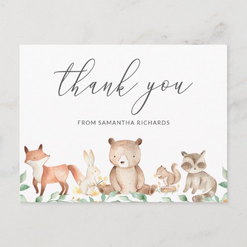Cute Woodland Animals Baby Shower Thank You Postcard
