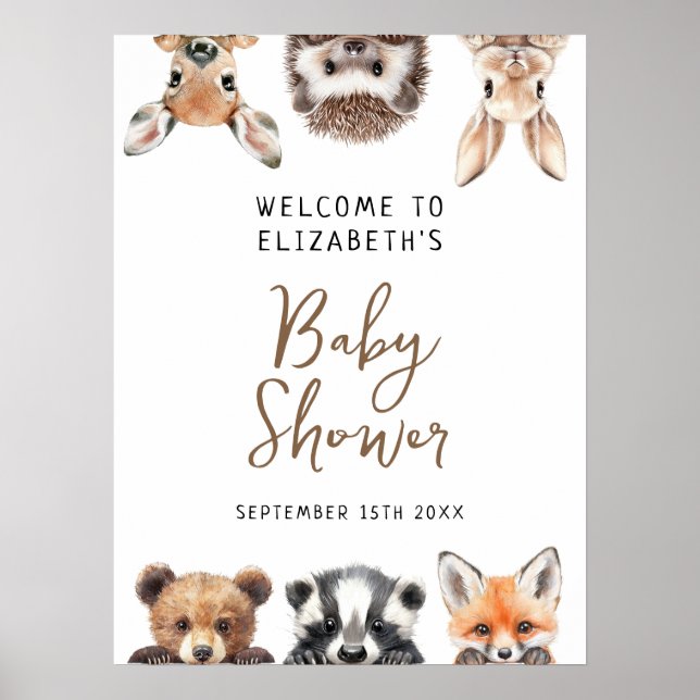Cute Woodland Animals Baby Shower Welcome Sign (Front)