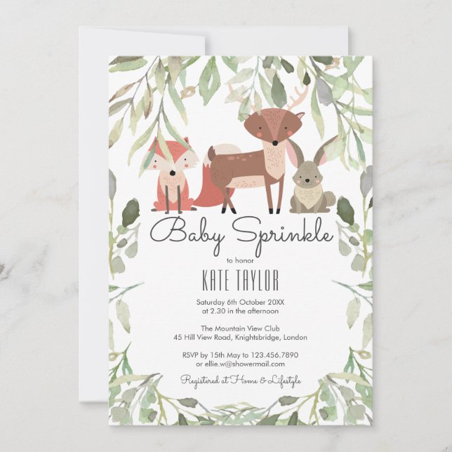 Cute Woodland Animals Baby Sprinkle / Shower Invitation (Front)