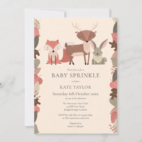 Cute Woodland Animals Baby Sprinkle  Shower Invitation