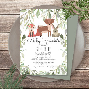 Cute Woodland Animals Baby Sprinkle Shower Invitation