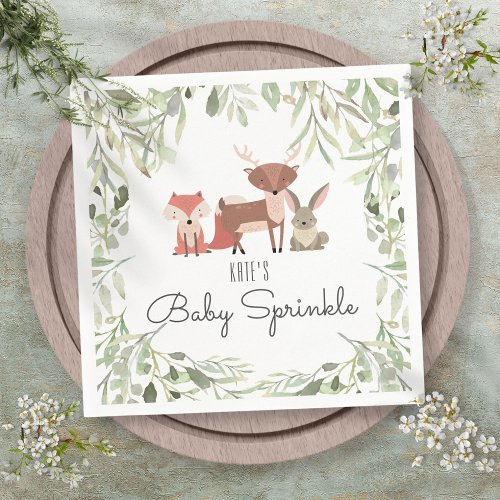 Cute Woodland Animals Baby Sprinkle Shower Napkins