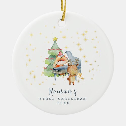 Cute Woodland Animals Babys First Christmas Photo Ceramic Ornament