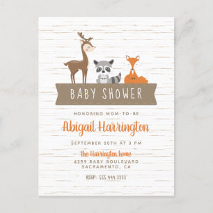 Cute Woodland Animals Banner Baby Shower Invitation Postcard