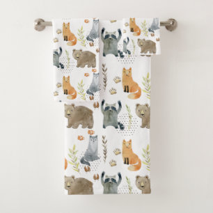Cute Woodland Animals Bath Towel Set