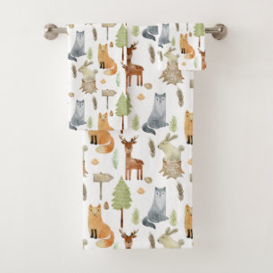 Cute Woodland Animals Bath Towel Set