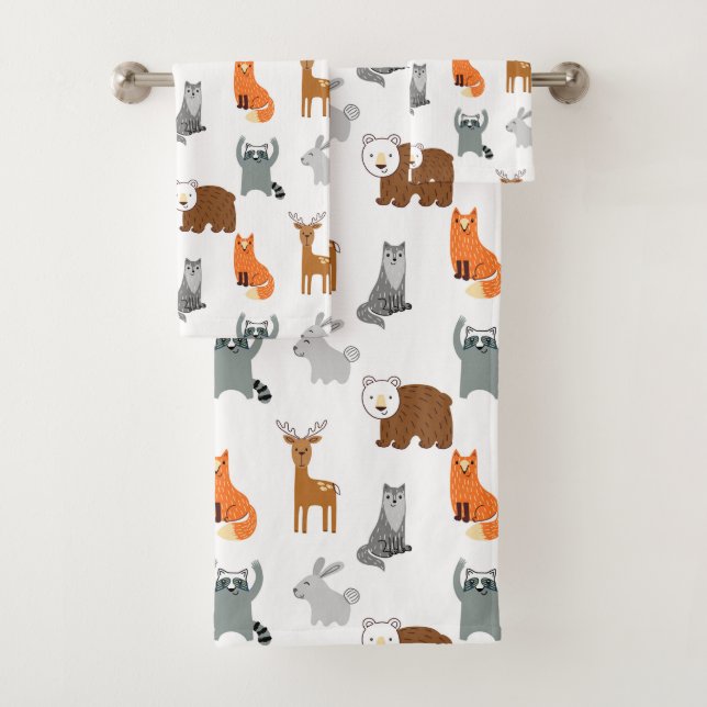 Cute Woodland Animals Bath Towel Set (Insitu)