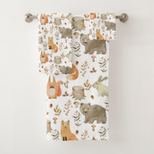 Cute Woodland Animals Bath Towel Set