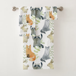 Cute Woodland Animals Bath Towel Set