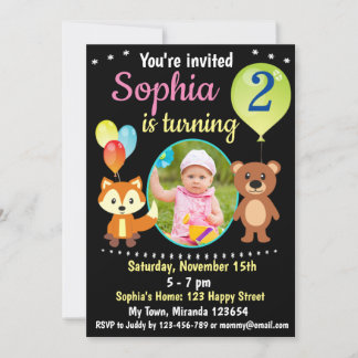 Cute woodland animals birthday invitation