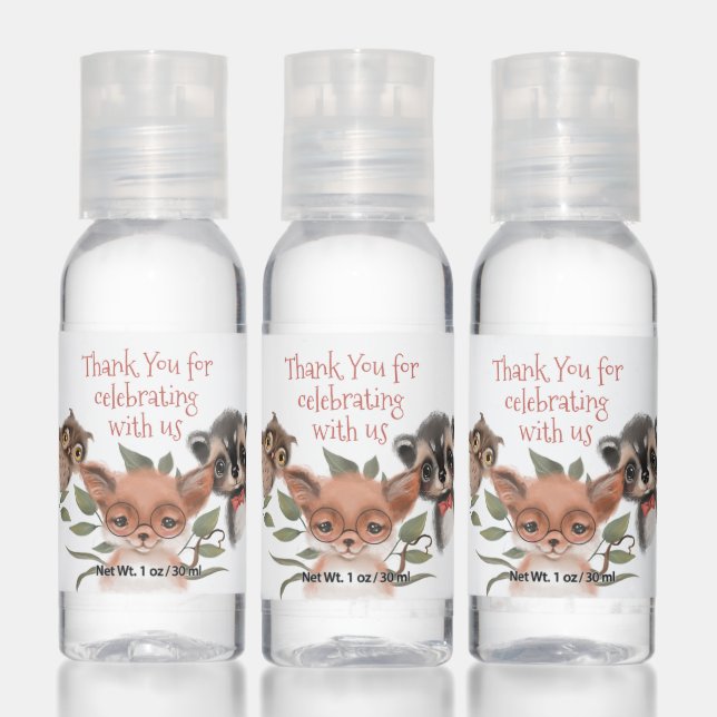 Cute Woodland Animals Birthday or Baby Shower Hand Sanitizer (Set)