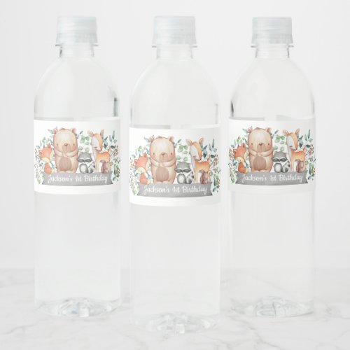 Cute Woodland Animals Birthday Party Favor Water Bottle Label