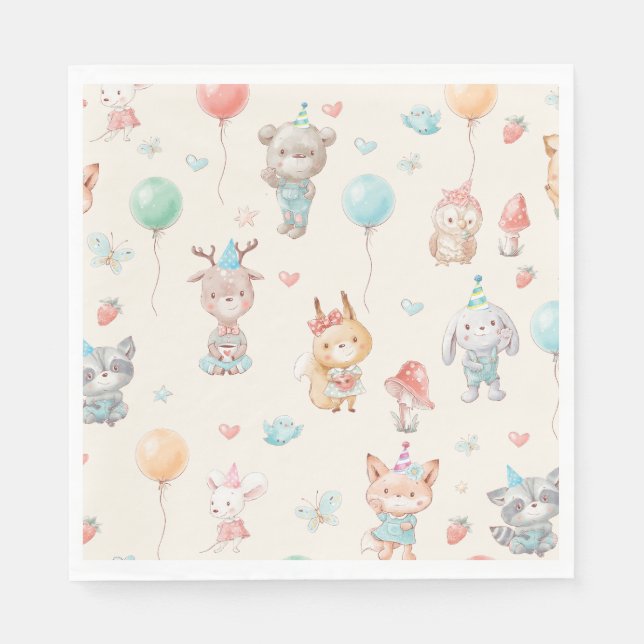 Cute Woodland Animals Birthday Party   Napkins (Front)