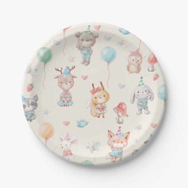 Cute Woodland Animals Birthday Party   Paper Plates (Front)