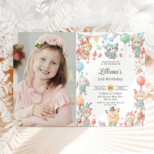 Cute Woodland Animals Birthday Party Photo Invitation