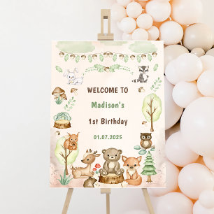 Cute Woodland Animals Birthday Party Welcome Sign