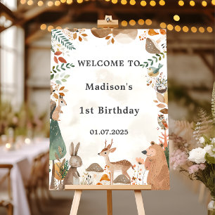 Cute Woodland Animals Birthday Party Welcome Sign