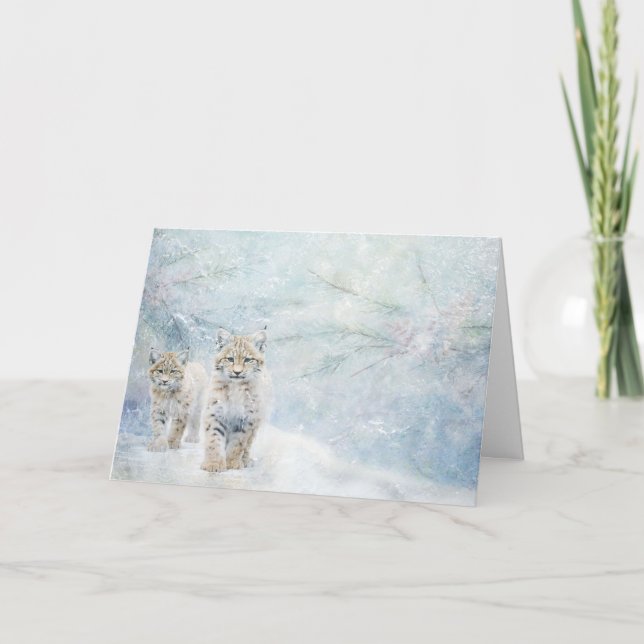 Cute Woodland Animals Bobcats In Snow Greeting  Card (Front)