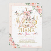 Cute Woodland Animals Boho Tribal Girl Baby Shower Thank You Card (Front/Back)